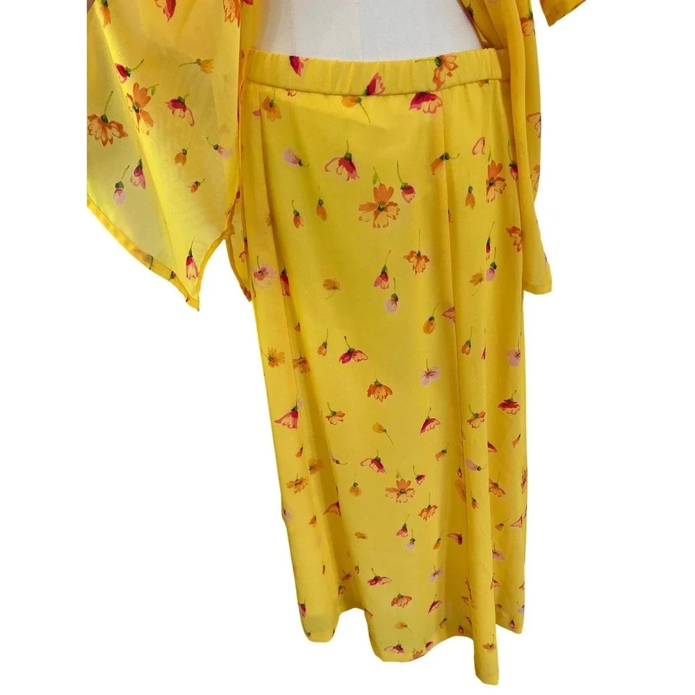 Vintage Pendleton Yellow Floral Matching Set Top Skirt Button Front USA 12/14